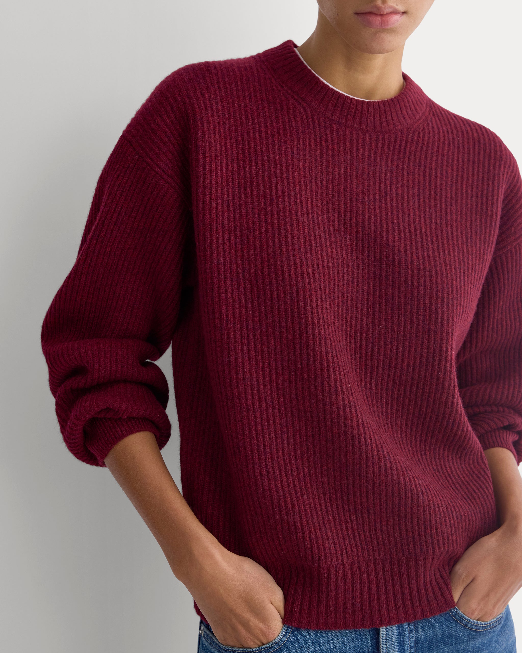 Cashmere Fisherman Crew | Heather Wine
