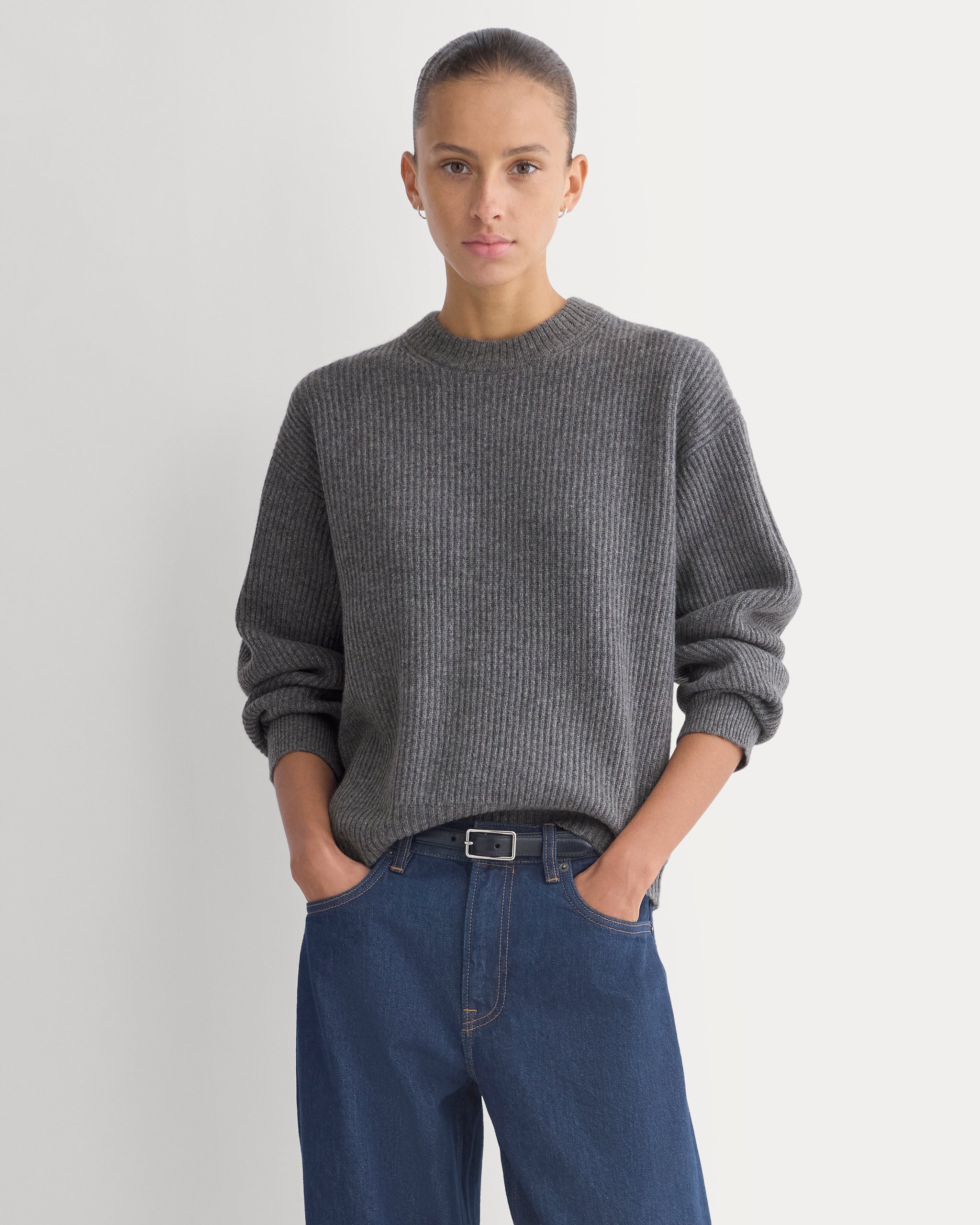 Cashmere Fisherman Crew | Heather Charcoal