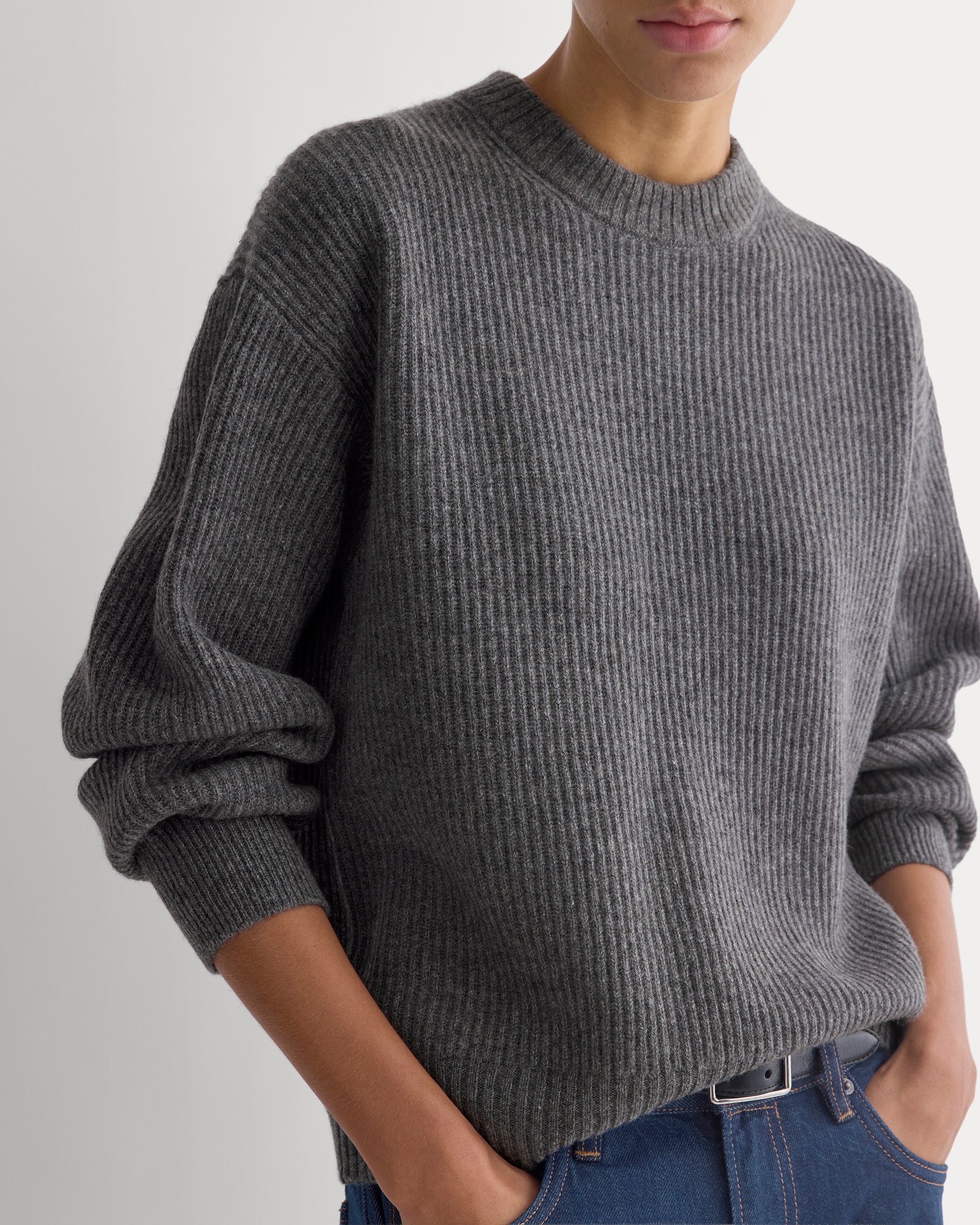 Cashmere Fisherman Crew | Heather Charcoal