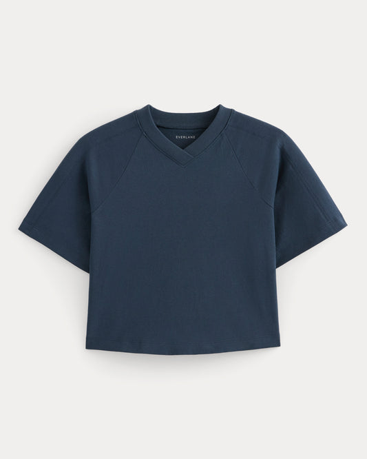 Premium Weight Cropped Paneled Tee | Midnight Navy