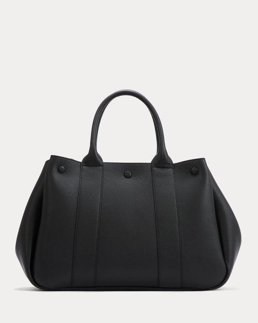 Leather Boxy Tote | Black Pebble Leather