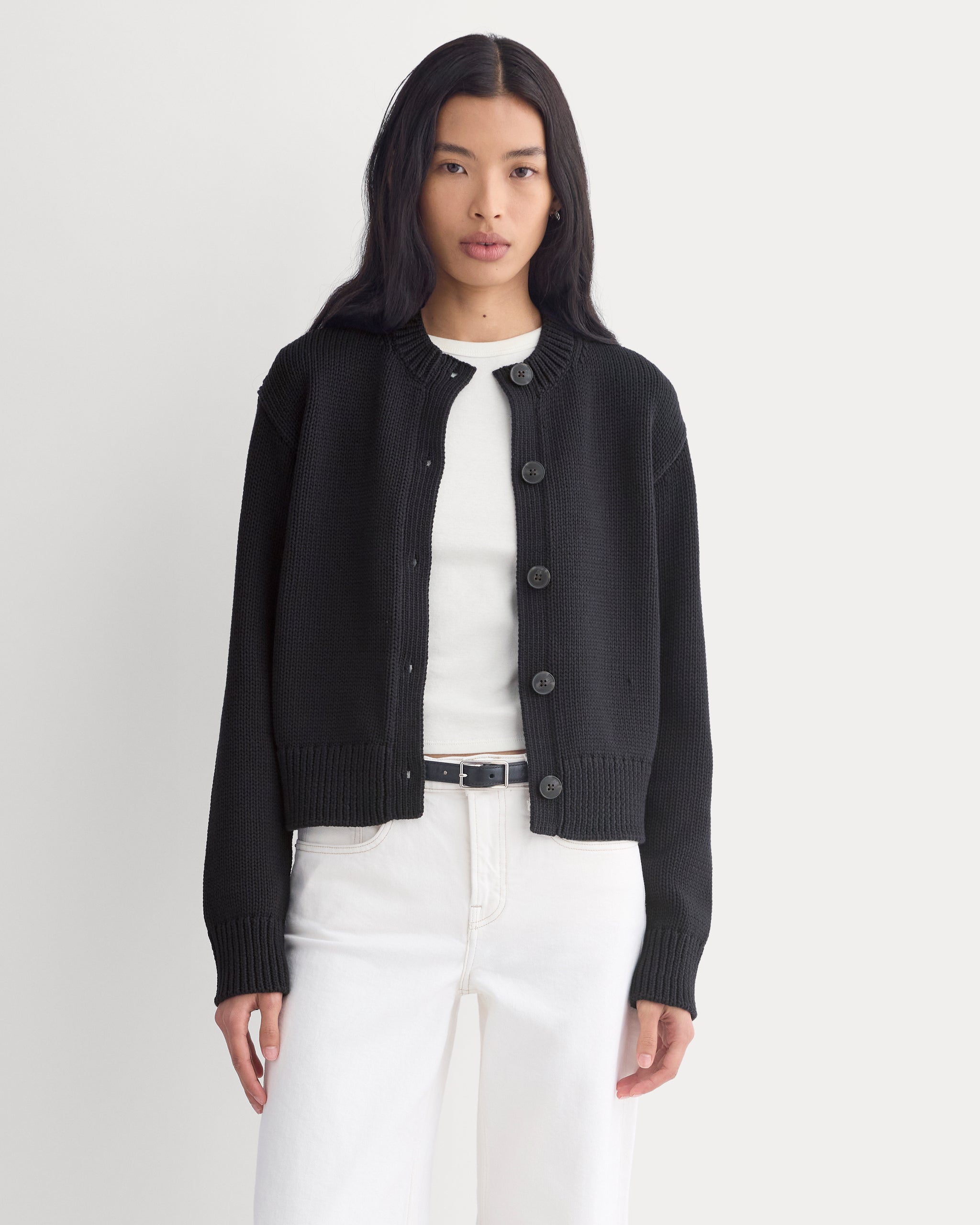 Open-Knit Crew in Elevated Cotton | Black