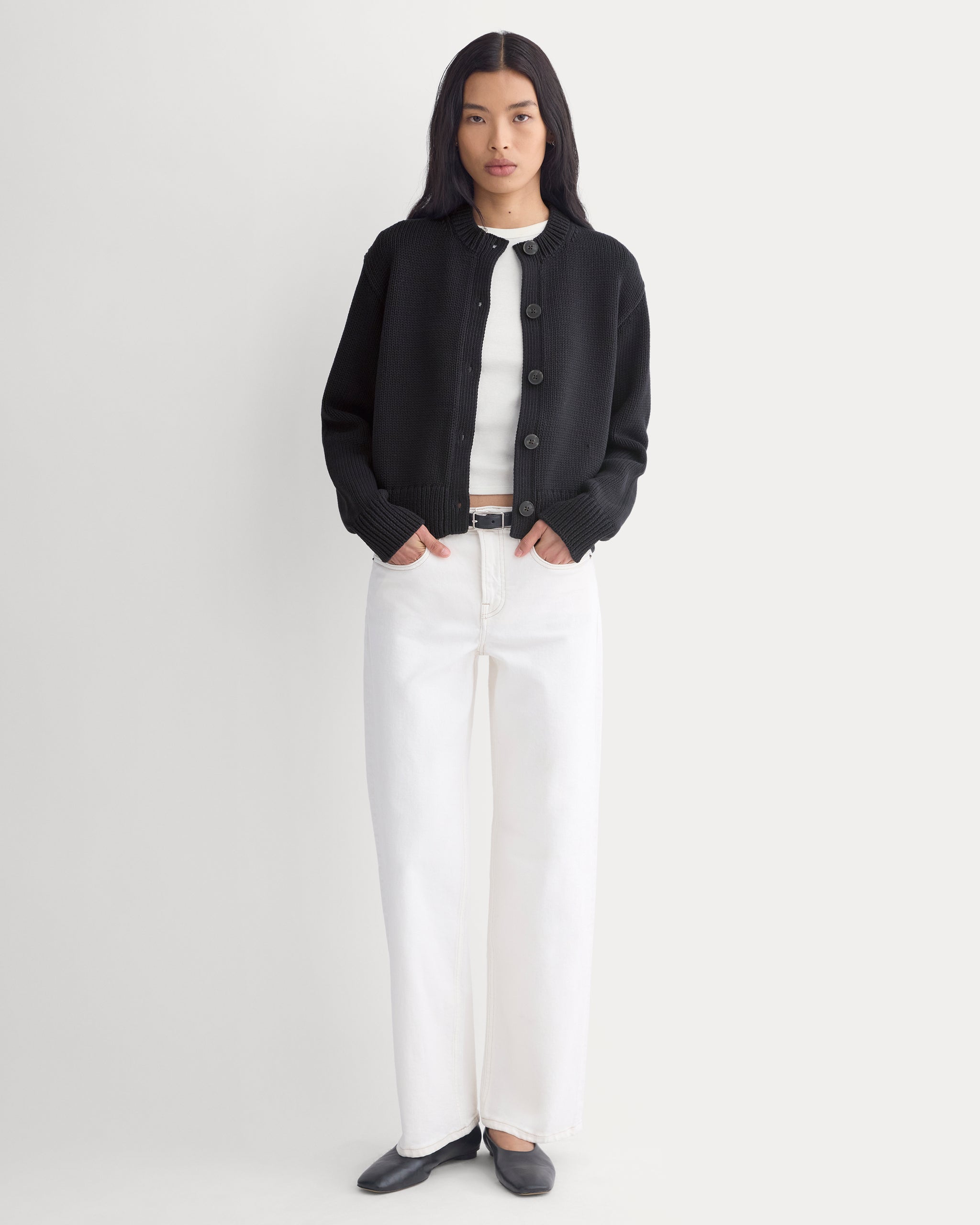 Open-Knit Crew in Elevated Cotton | Black