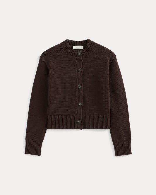 Open-Knit Cardigan Crew in Elevated Cotton | Coffee Bean