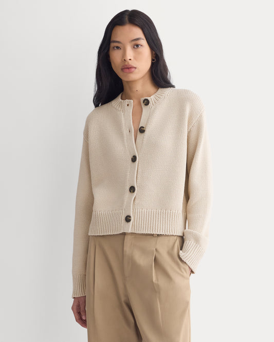 Open-Knit Cardigan Crew in Elevated Cotton | Peyote