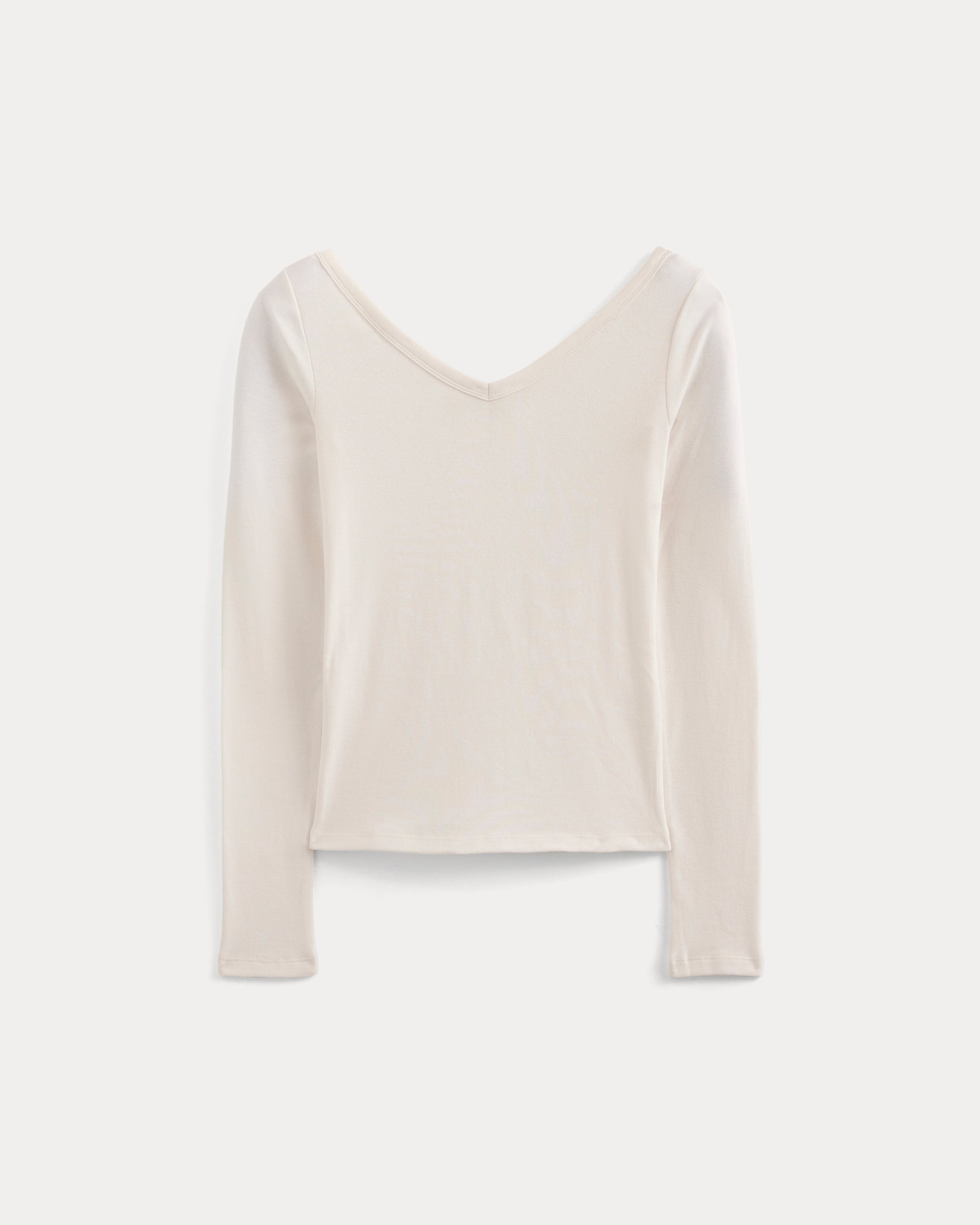 RetroSoft Cotton Wide V-Neck Top | Bone