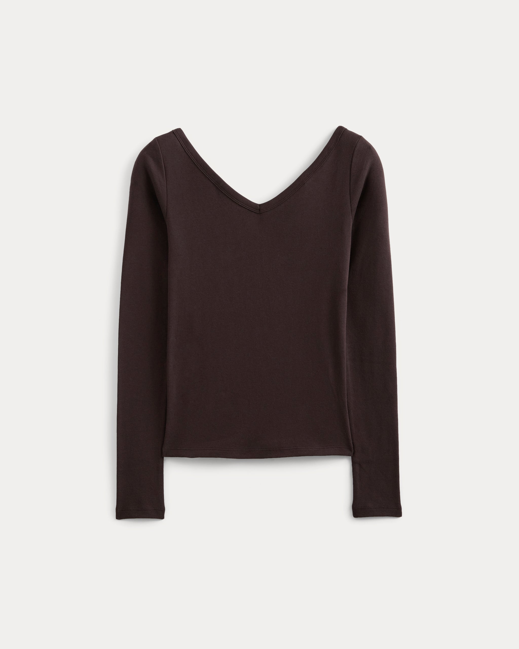 RetroSoft Cotton Wide V-Neck Top | Coffee Bean