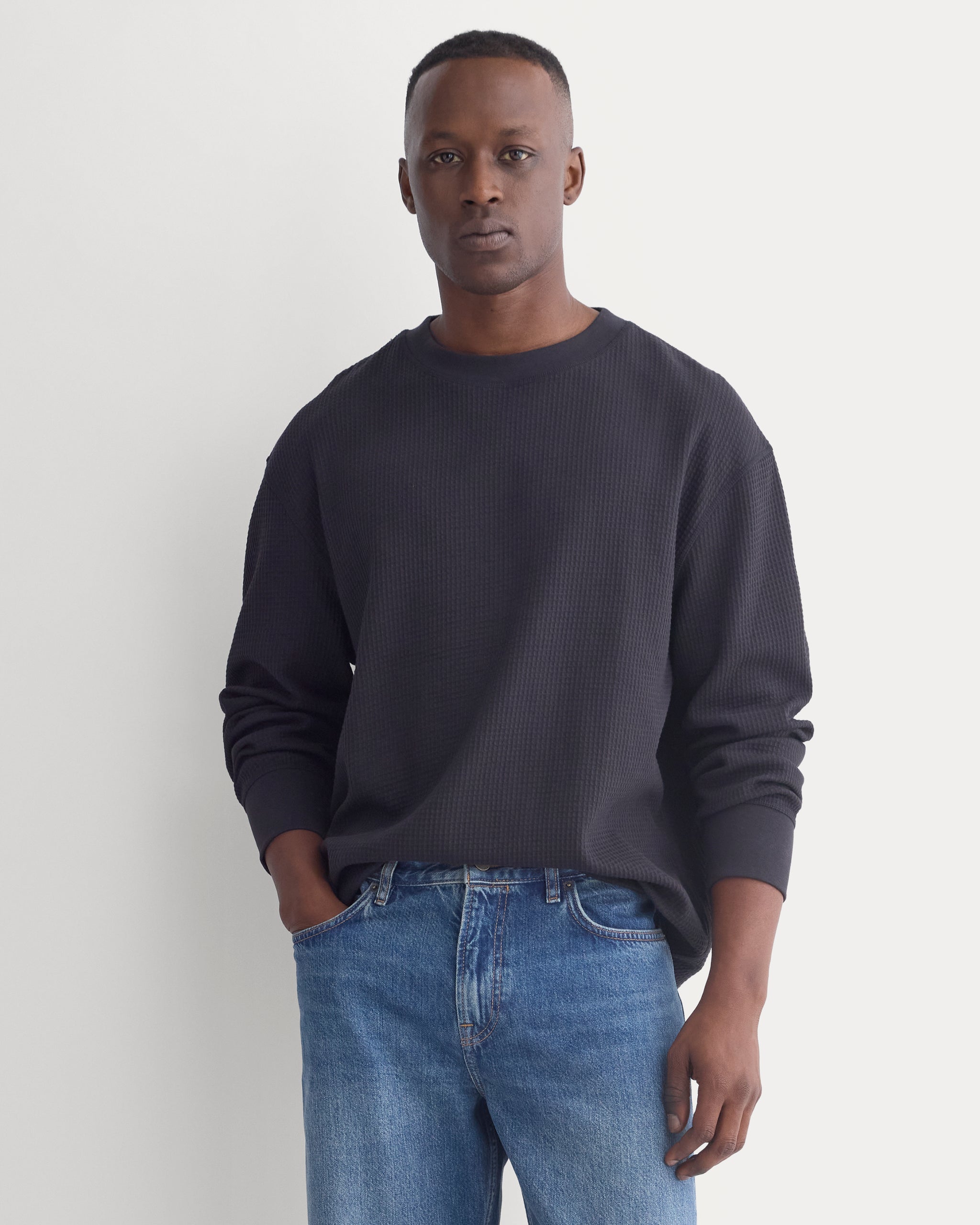 Waffle Knit Crew | Black