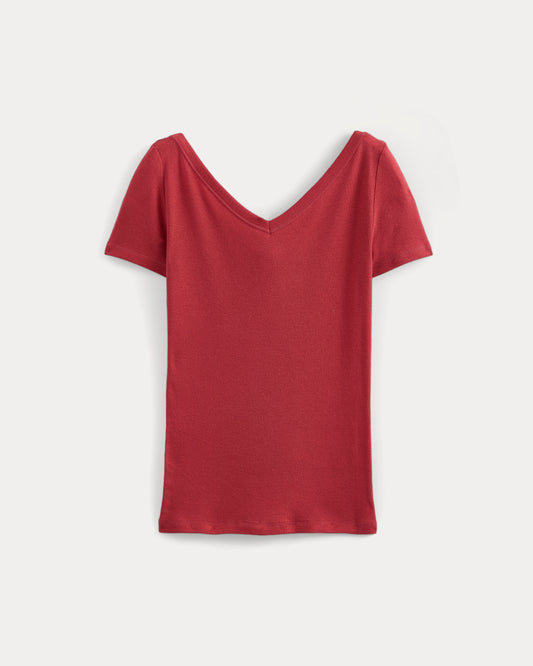 Tissue Short-Sleeve V-Neck Top | Vintage Red