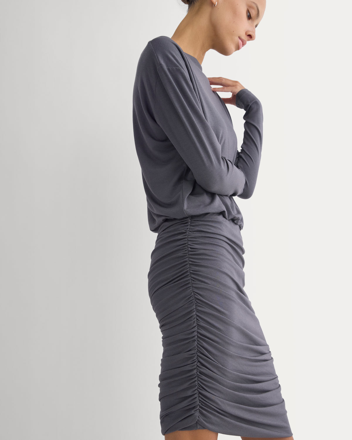Drapey Jersey Ruched Mini Dress | Graphite