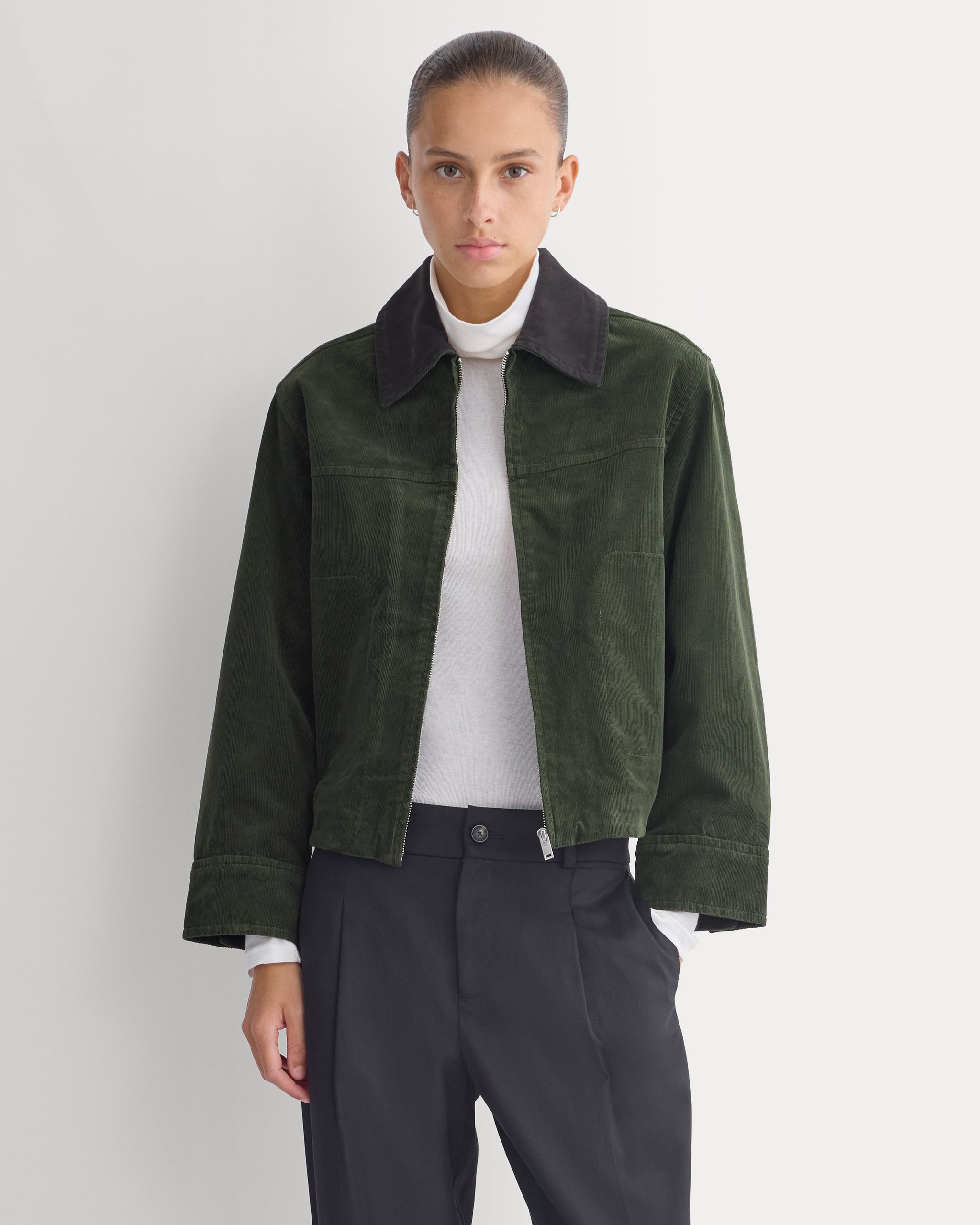 Stretch Corduroy Zip Jacket  | Dark Forest