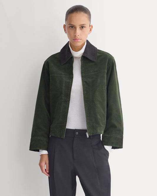 Stretch Corduroy Zip Jacket  | Dark Forest