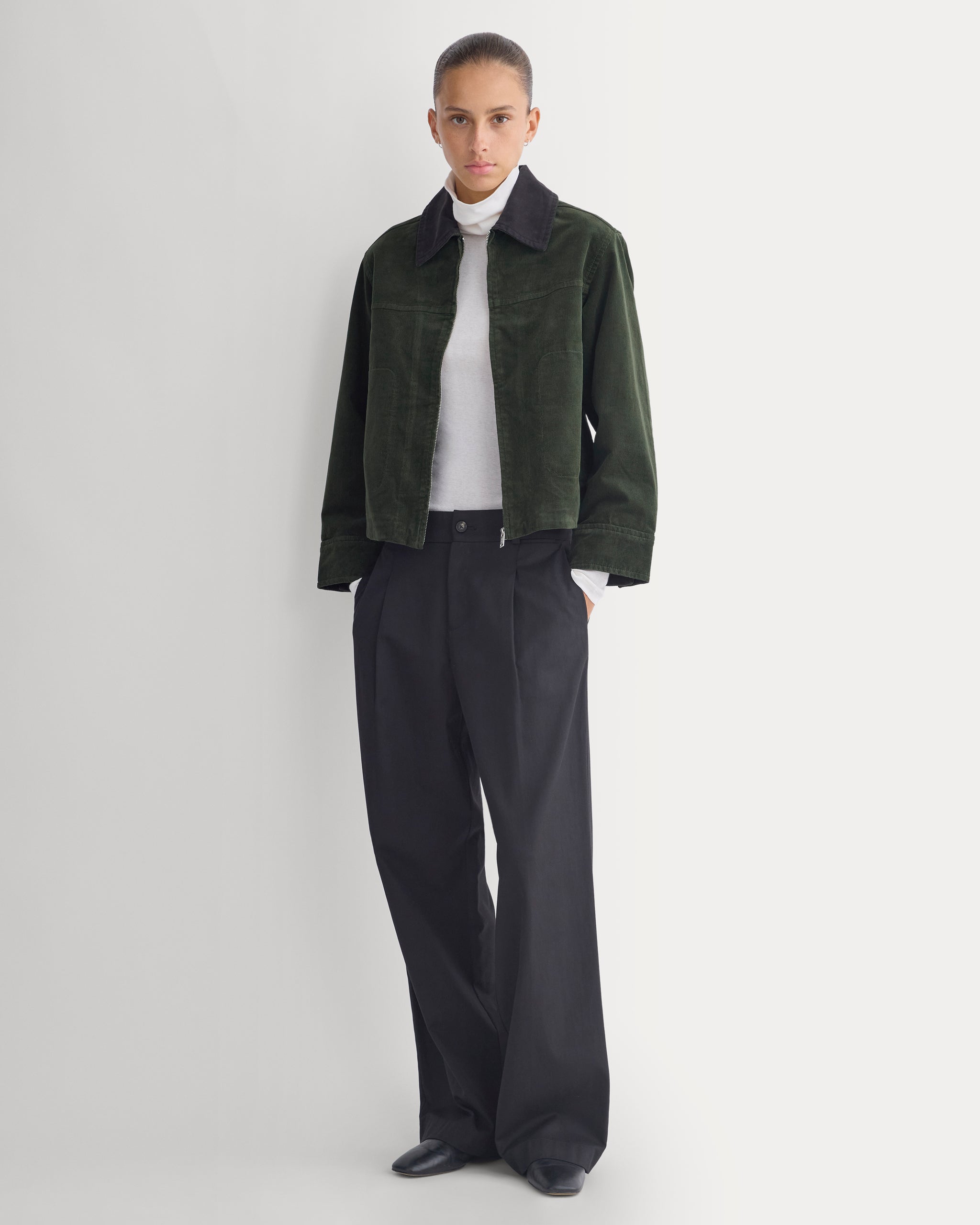 Stretch Corduroy Zip Jacket  | Dark Forest