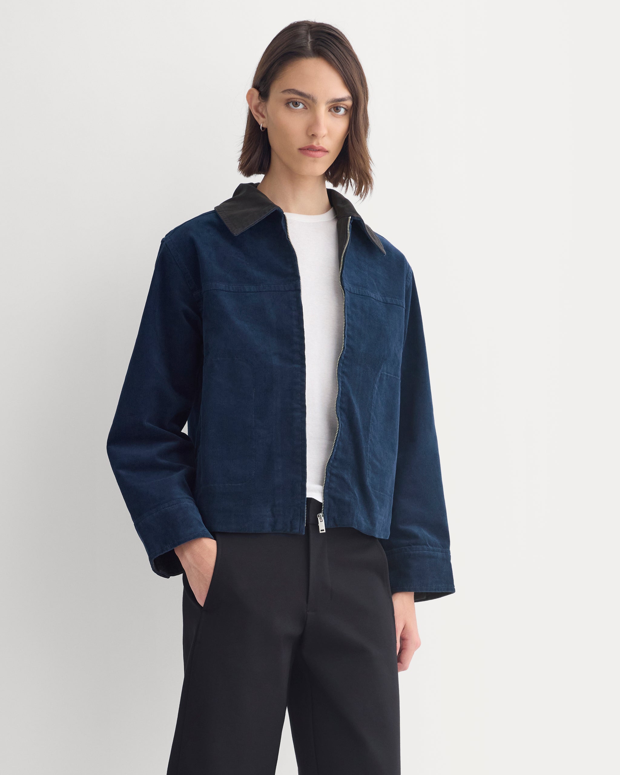 Stretch Corduroy Zip Jacket  | Deep Navy