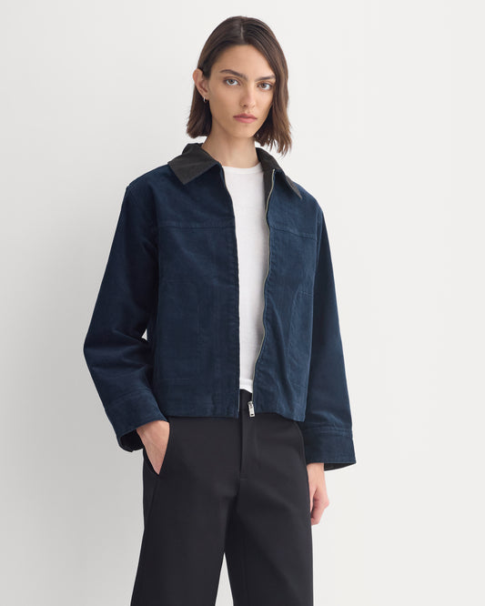 Stretch Corduroy Zip Jacket  | Deep Navy
