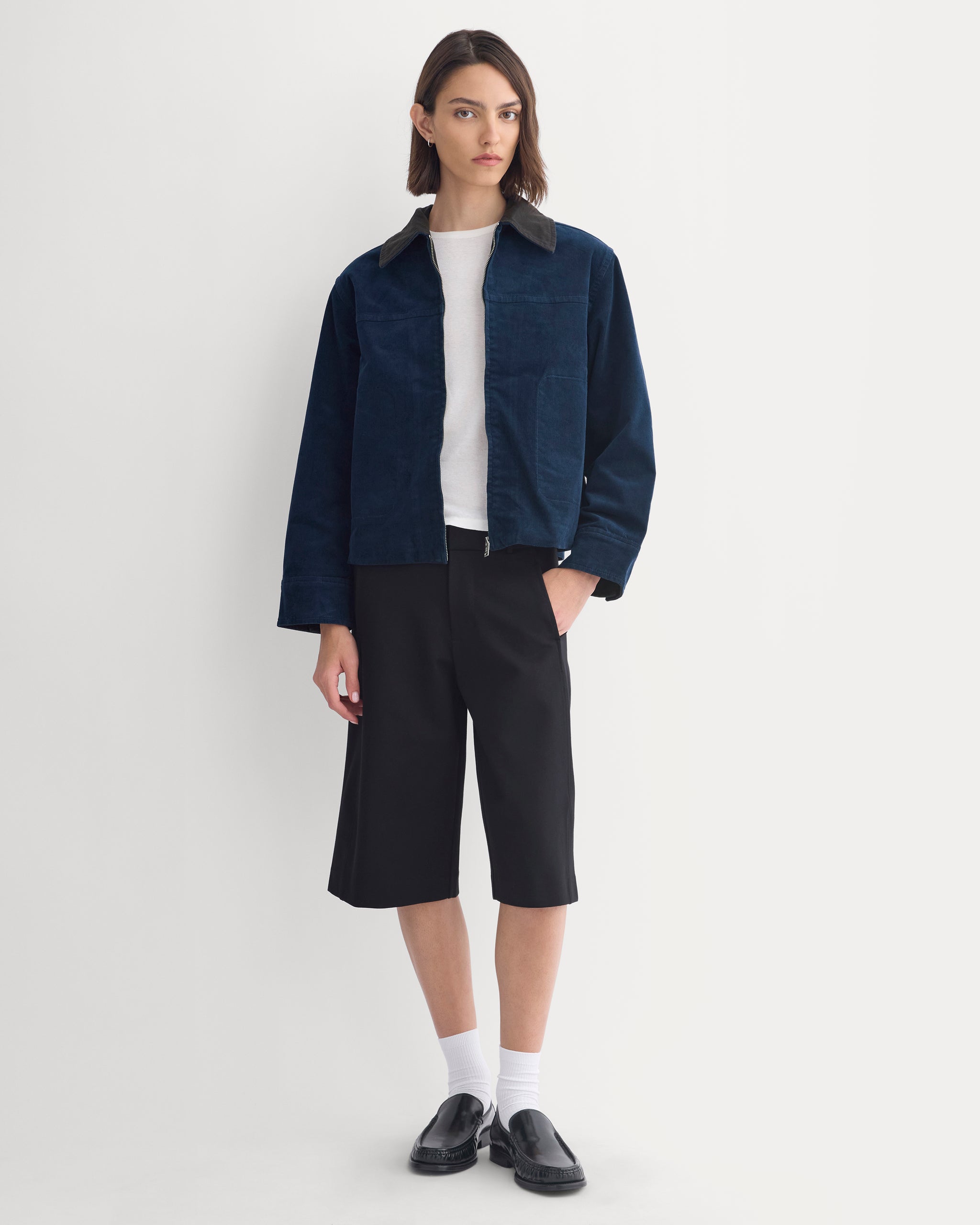 Stretch Corduroy Zip Jacket  | Deep Navy