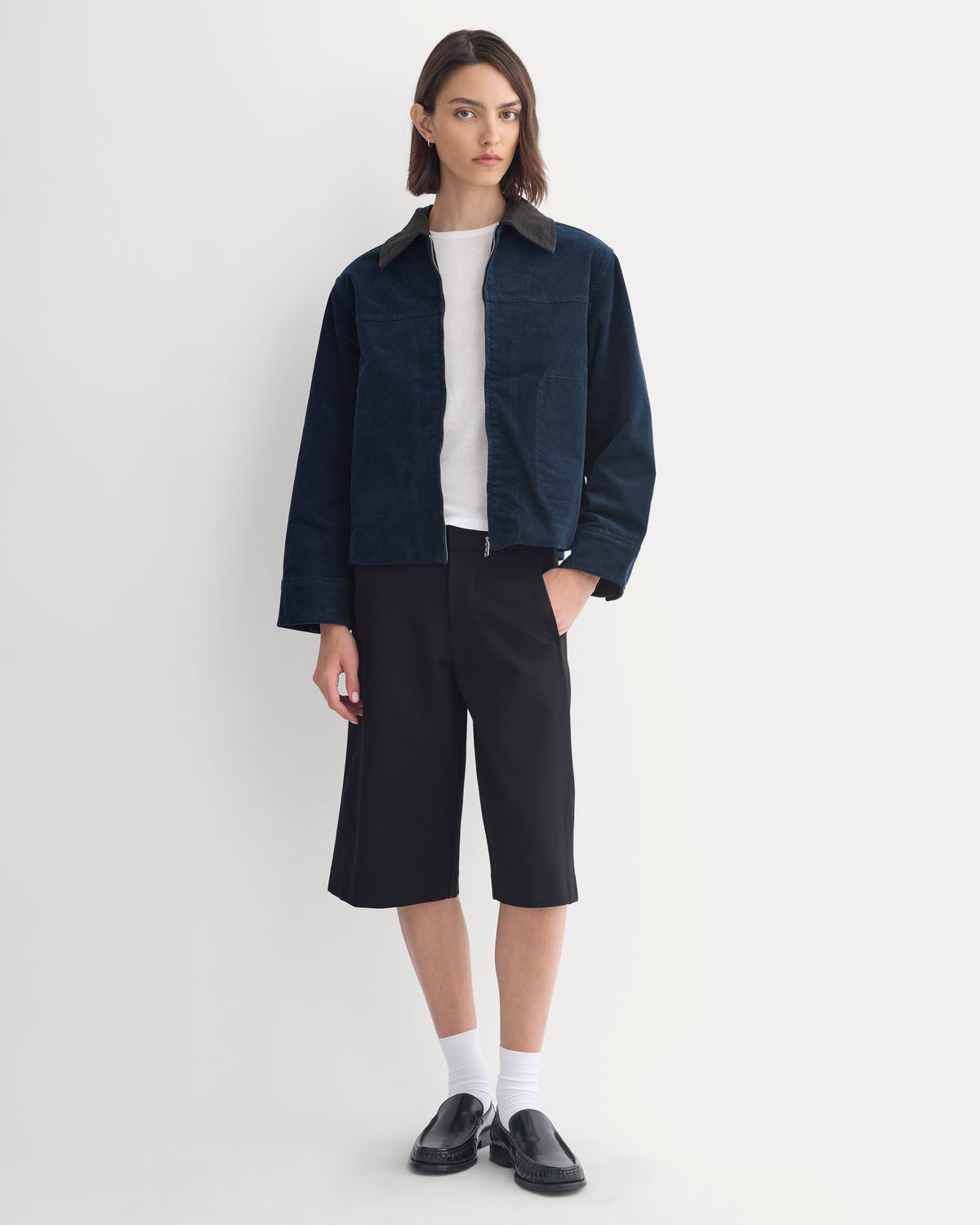 Stretch Corduroy Zip Jacket  | Deep Navy