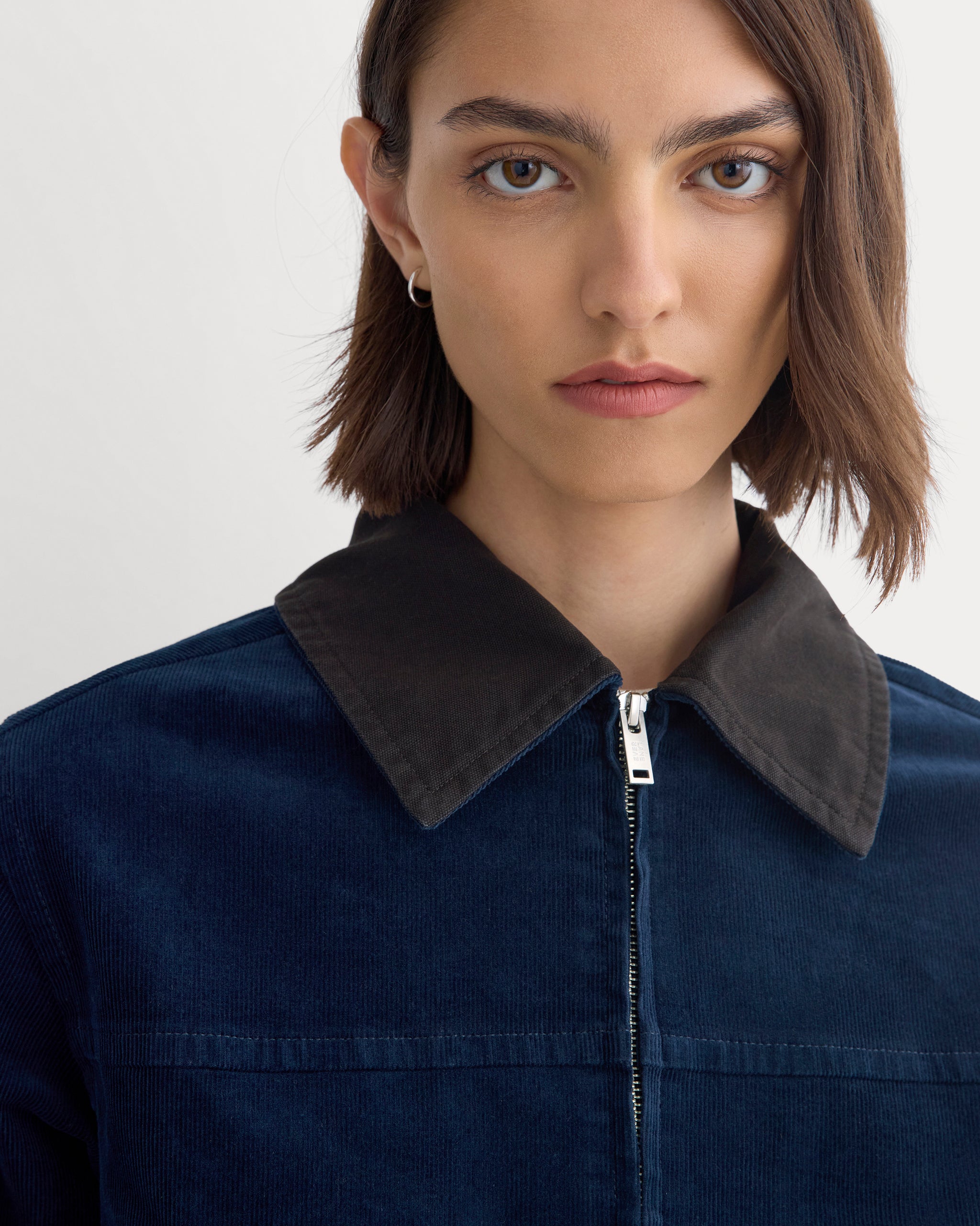 Stretch Corduroy Zip Jacket  | Deep Navy
