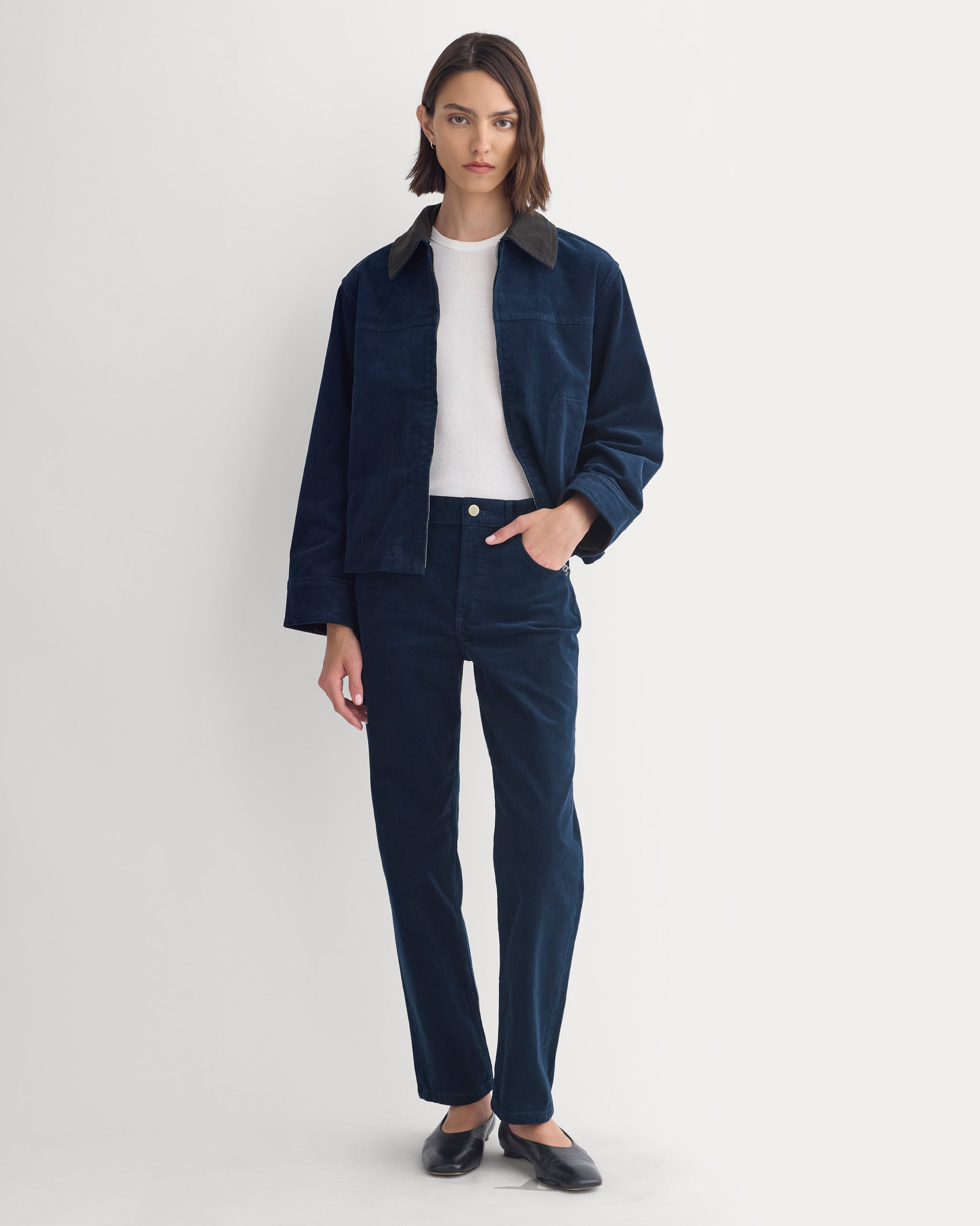 Stretch Corduroy Zip Jacket  | Deep Navy