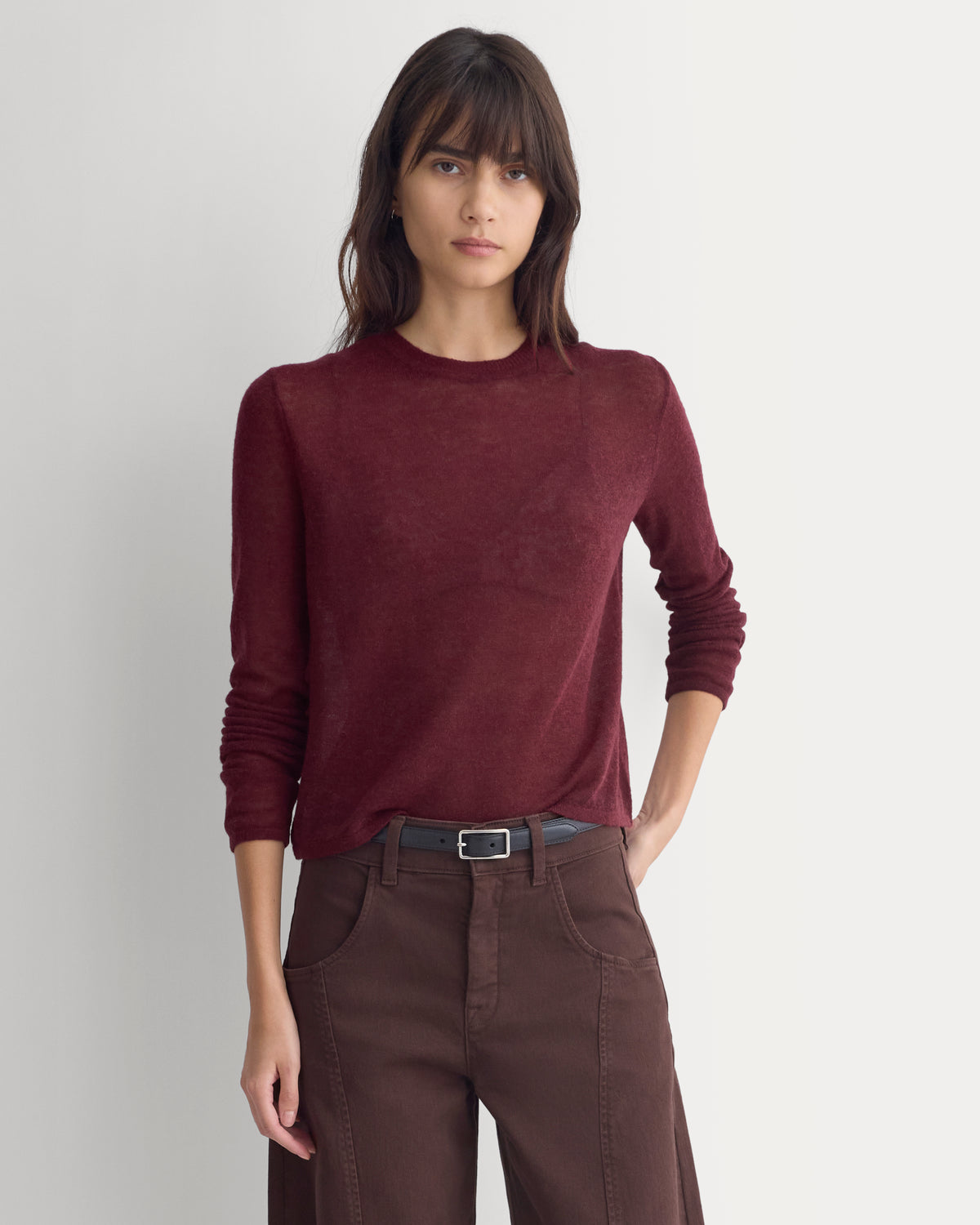 Air Alpaca Long-Sleeve Slim Crew | Cabernet
