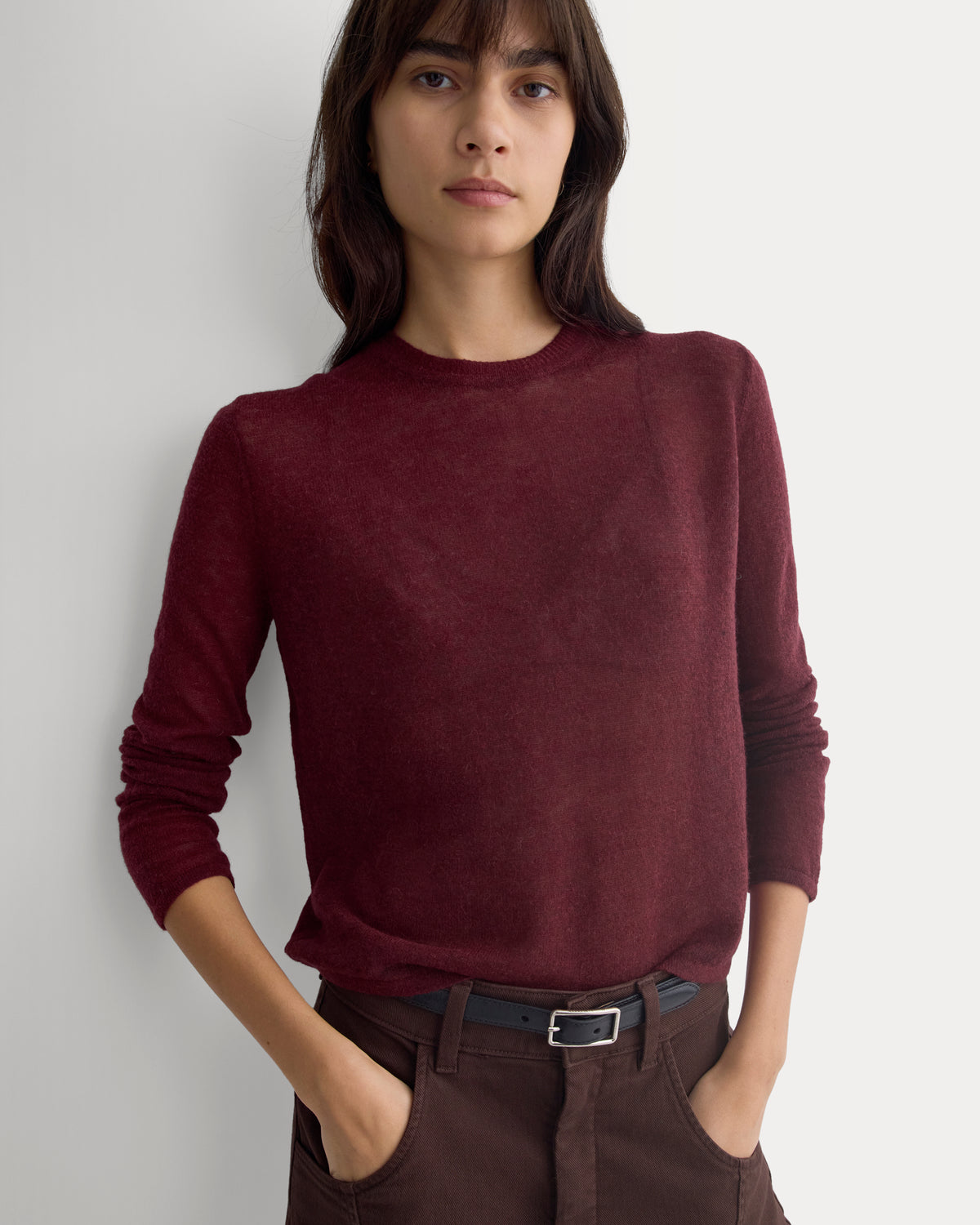 Air Alpaca Long-Sleeve Slim Crew | Cabernet
