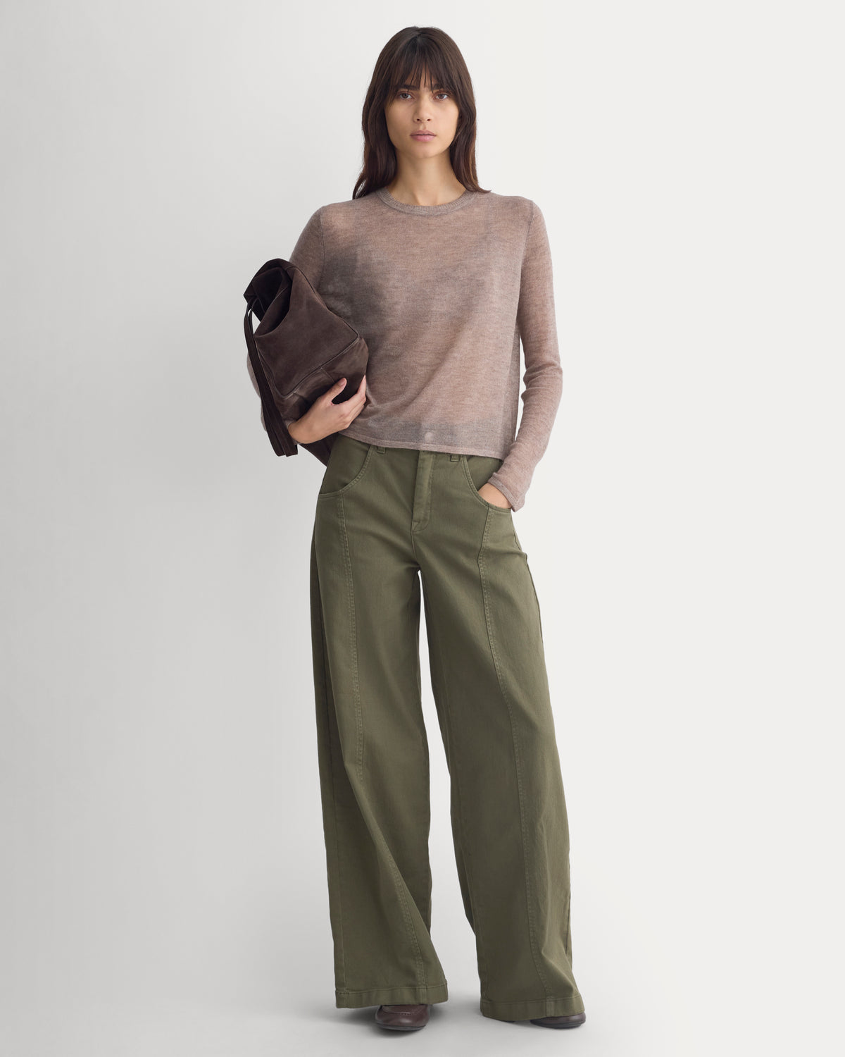 Air Alpaca Long-Sleeve Slim Crew | Heathered Chocolate Chip