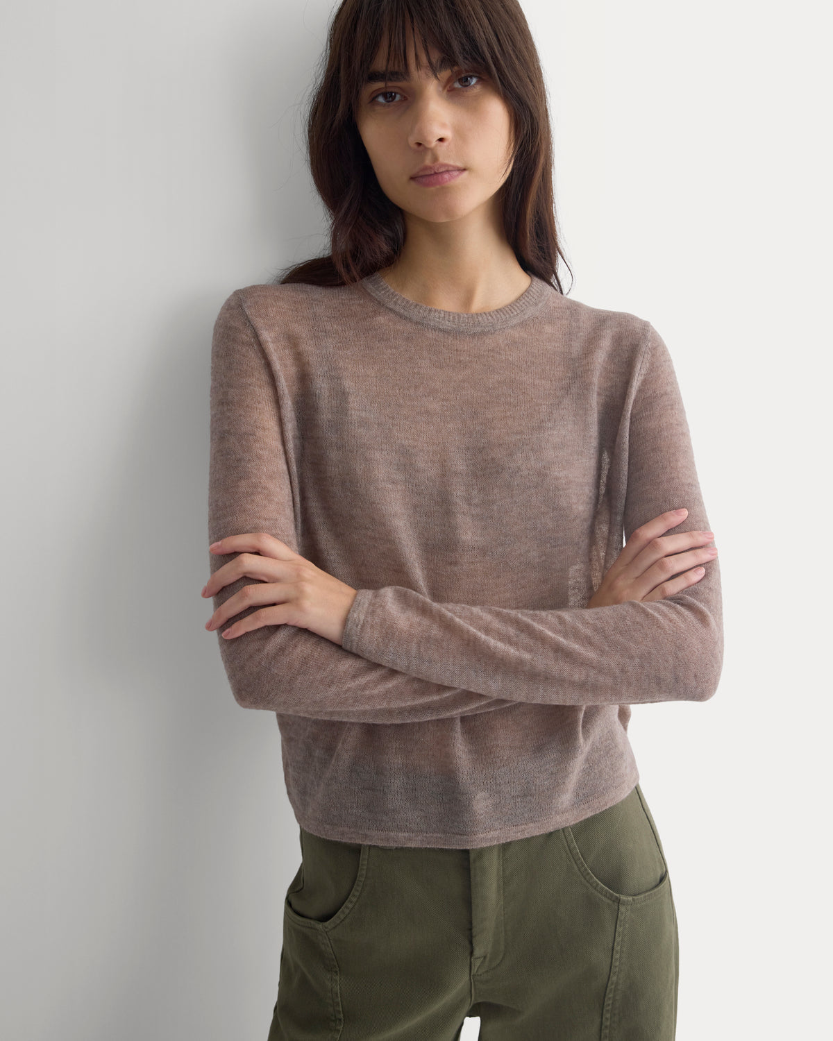 Air Alpaca Long-Sleeve Slim Crew | Heathered Chocolate Chip