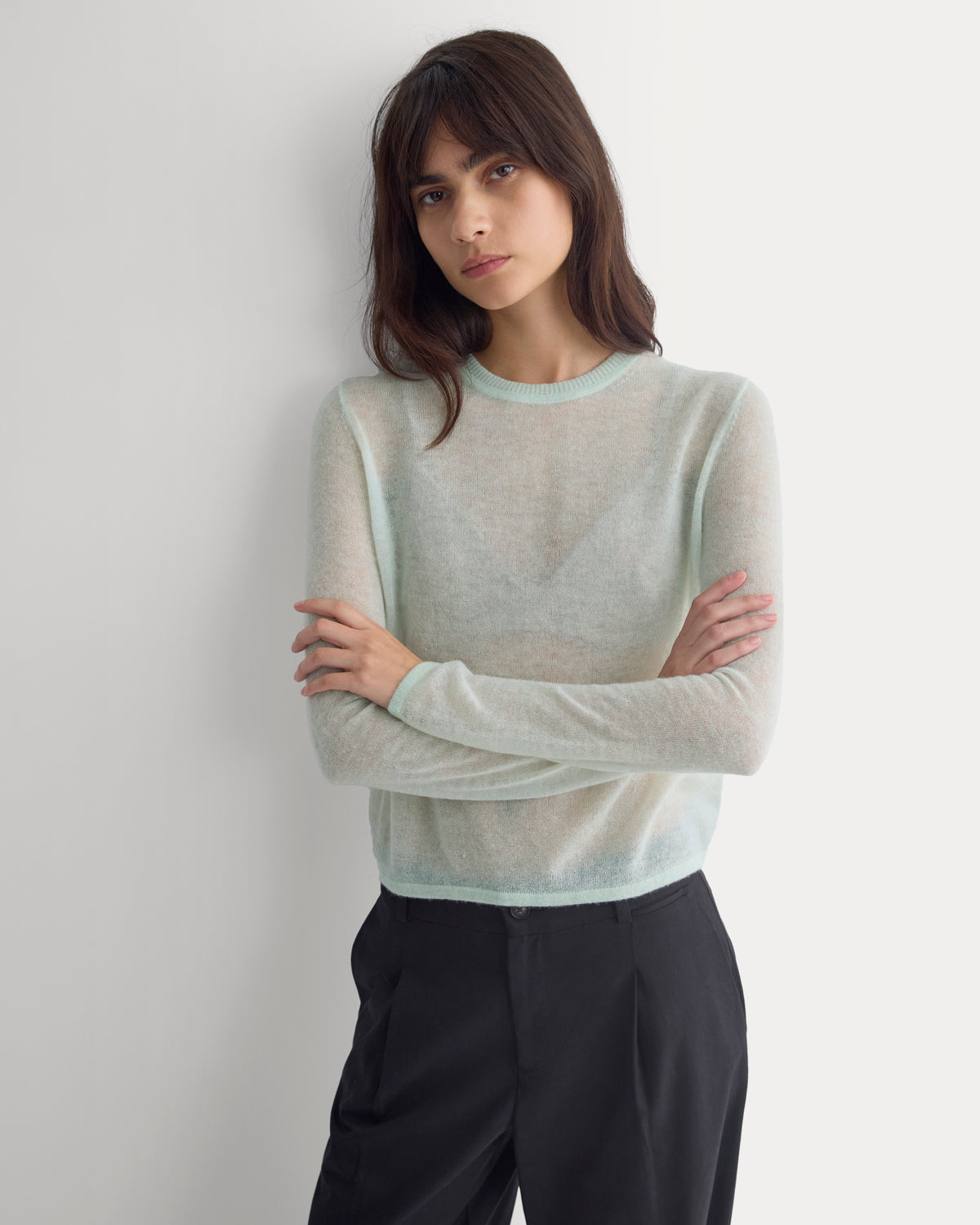 Air Alpaca Long-Sleeve Slim Crew | Lily Green
