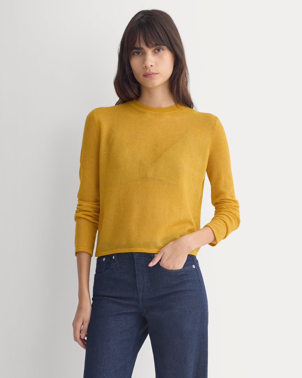Air Alpaca Long-Sleeve Slim Crew | Golden Yellow