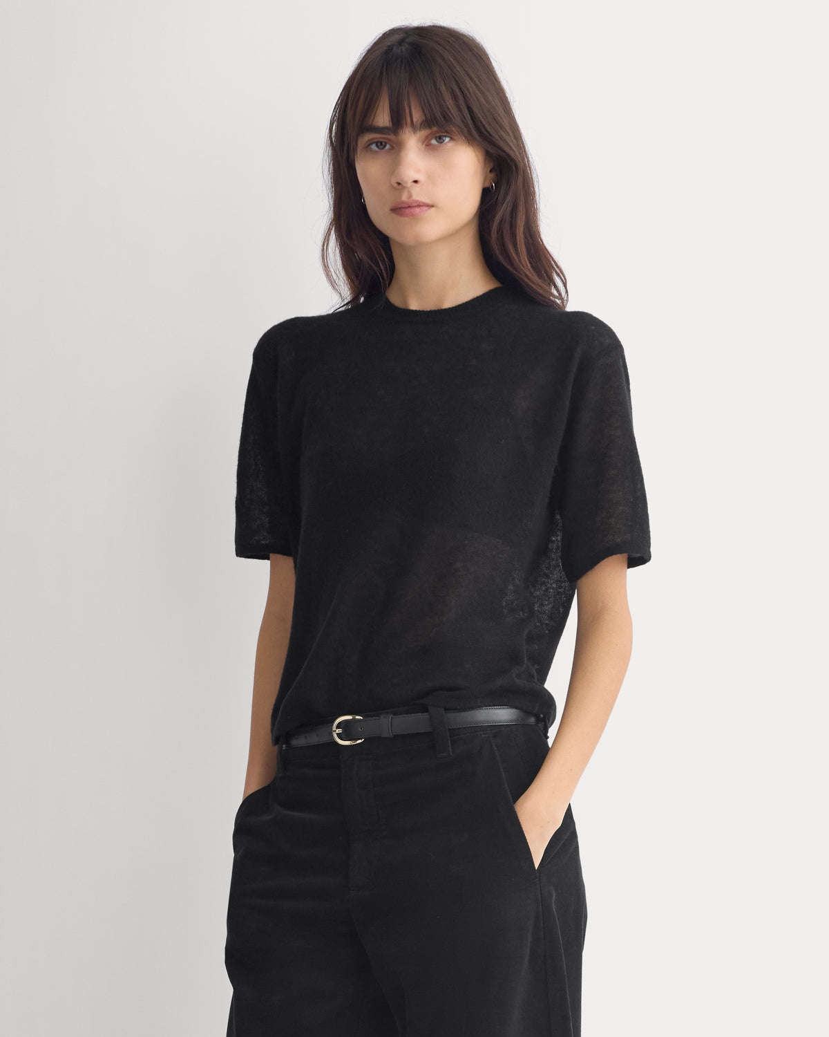 Air Alpaca Cropped Sweater Crew |  Black