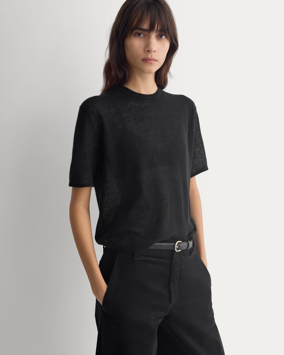 Air Alpaca Cropped Sweater Crew |  Black