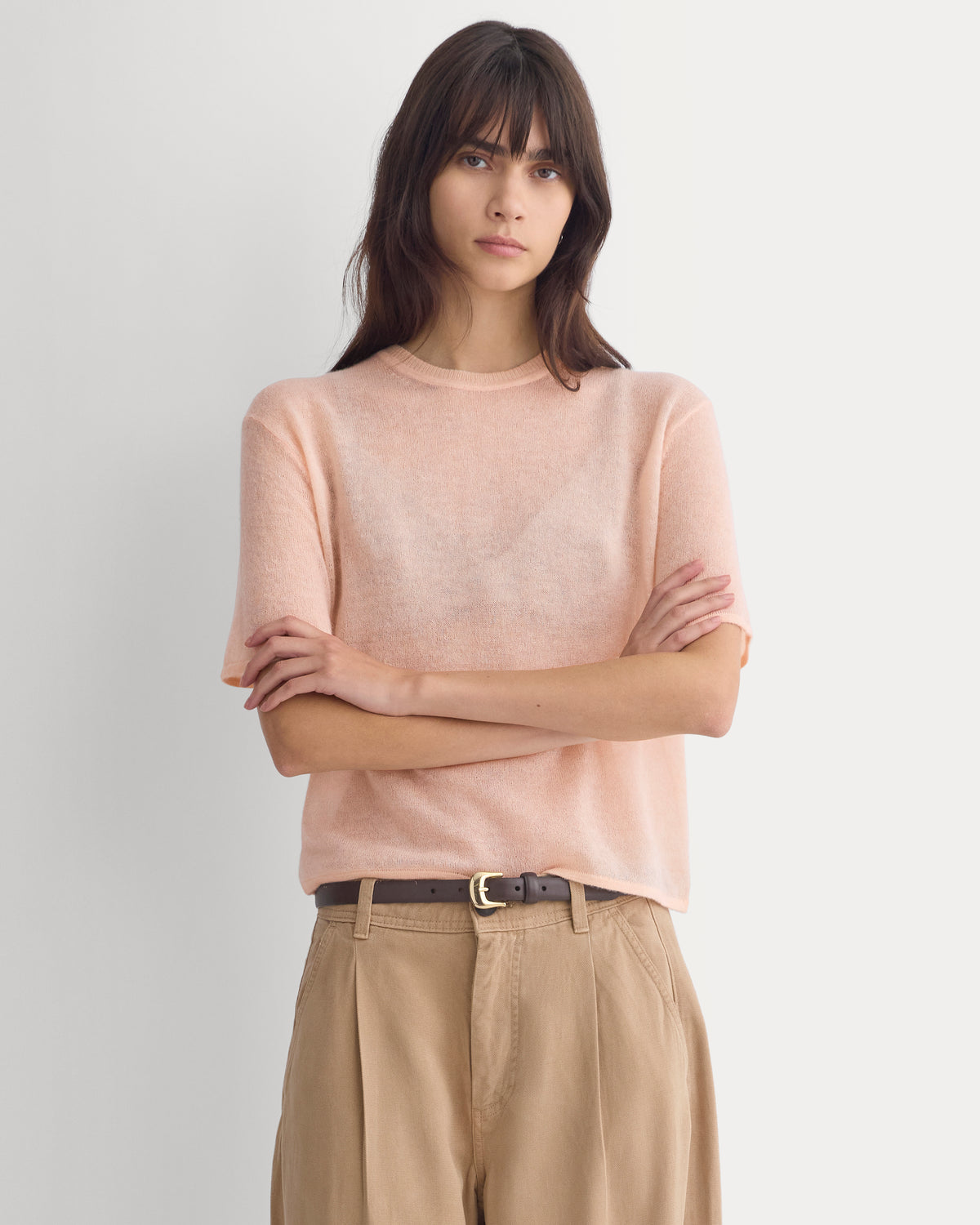 Air Alpaca Cropped Sweater Crew | Pale Peach