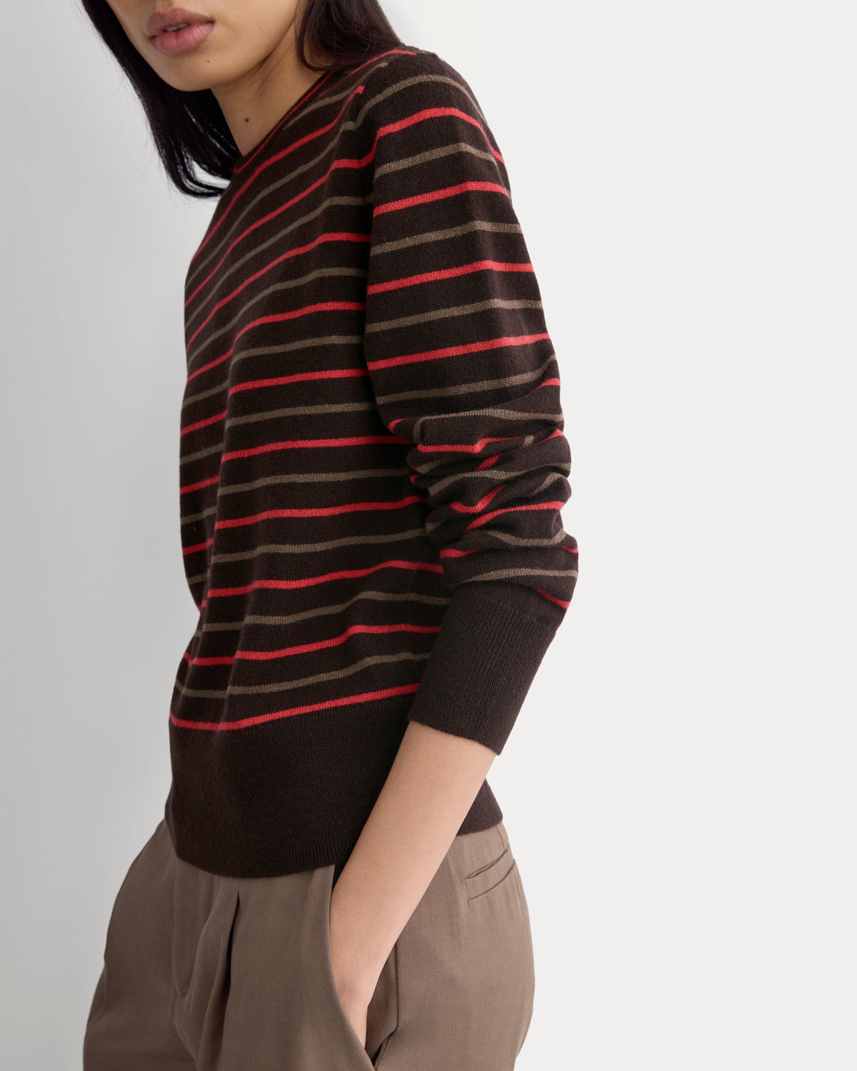 Cashmere Slim Crew Sweater | Cabernet / Coffee Bean