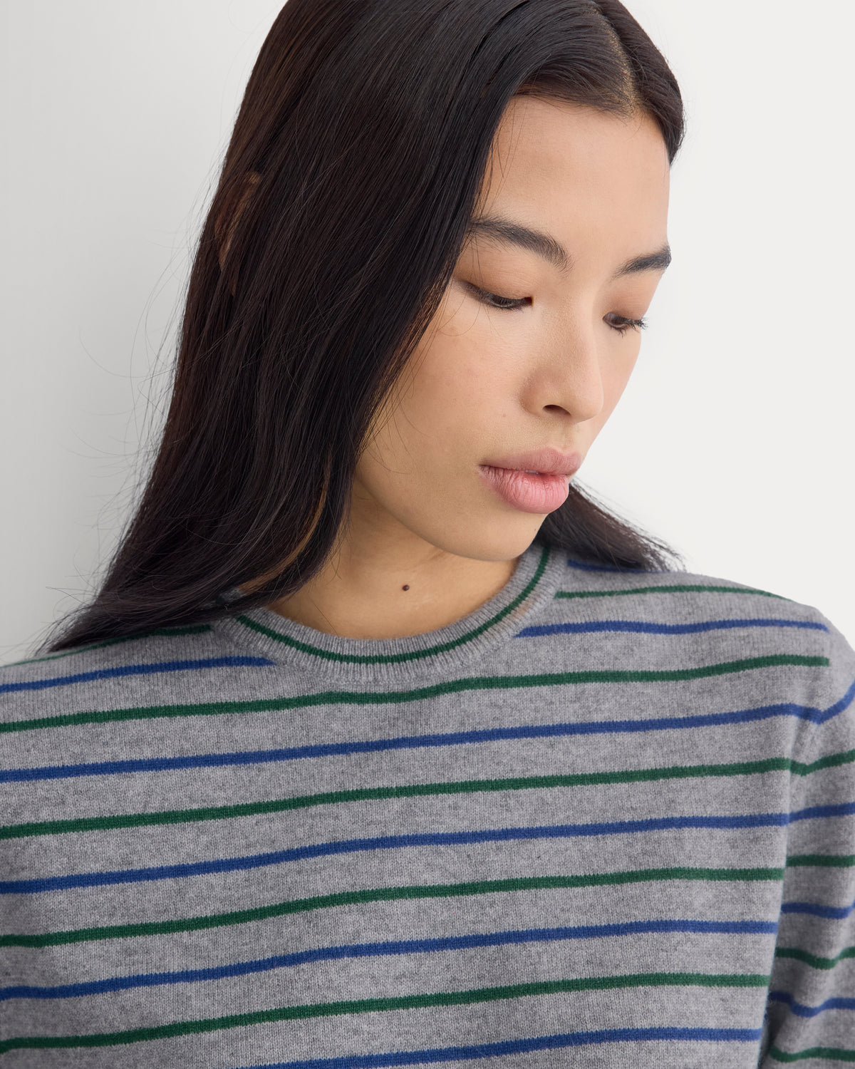 Cashmere Slim Crew Sweater | Grey Stripe