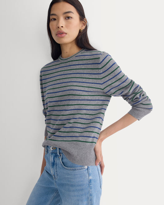Cashmere Slim Crew Sweater | Grey Stripe