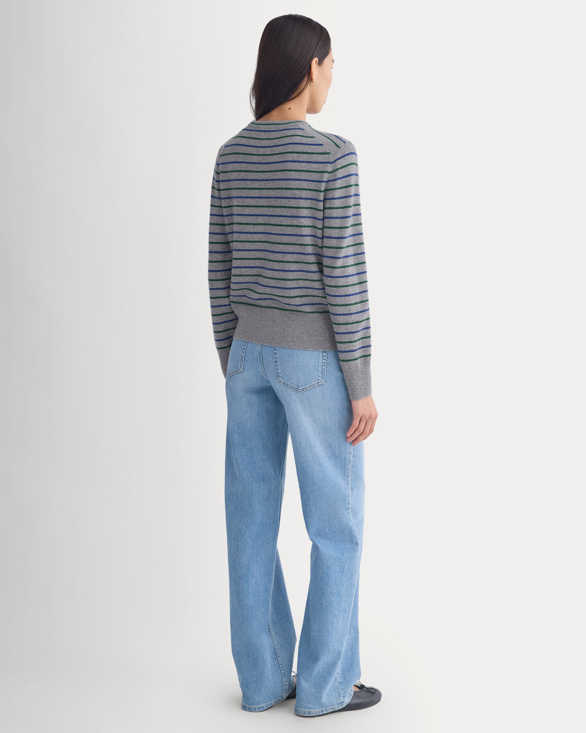 Cashmere Slim Crew Sweater | Grey Stripe
