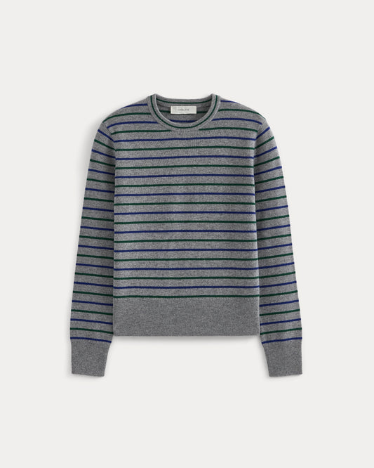 Cashmere Slim Crew Sweater | Grey Stripe