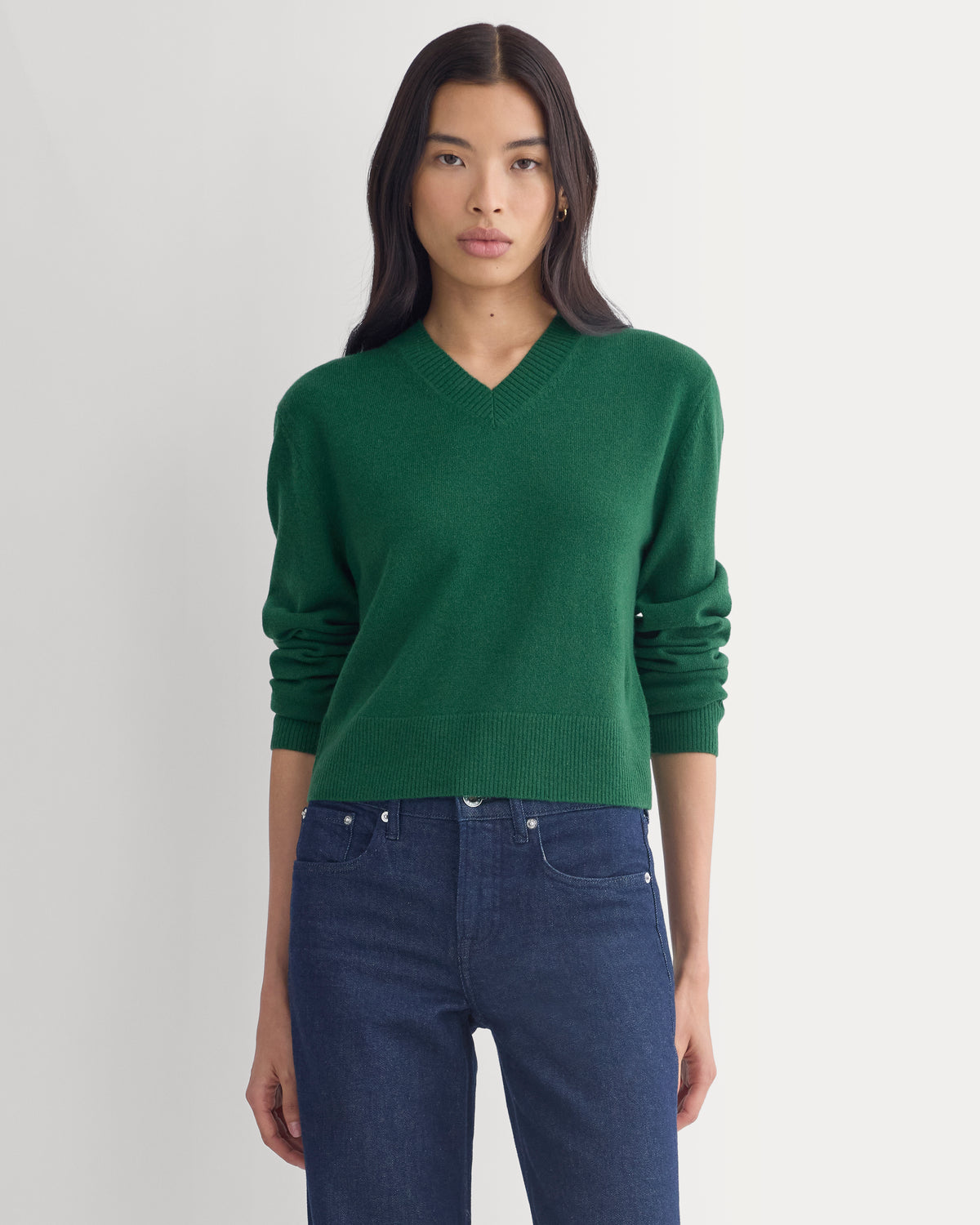 Cashmere Cropped High-V Sweater | Eden Green