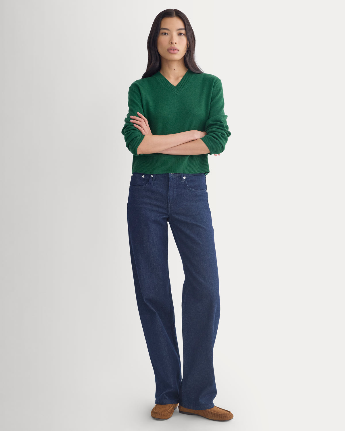 Cashmere Cropped High-V Sweater | Eden Green