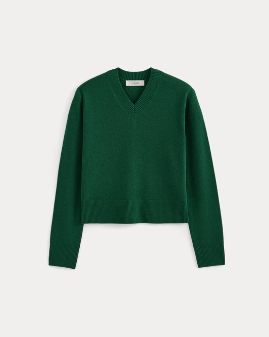 Cashmere Cropped High-V Sweater | Eden Green