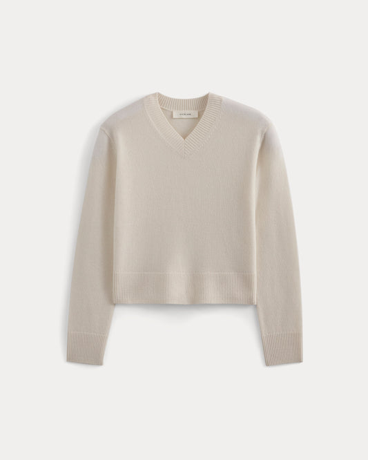 Cashmere Cropped High-V Sweater | Snow