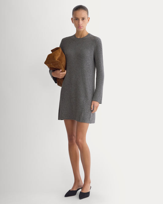 Cashmere Long-Sleeve Mini Dress | Heathered Charcoal