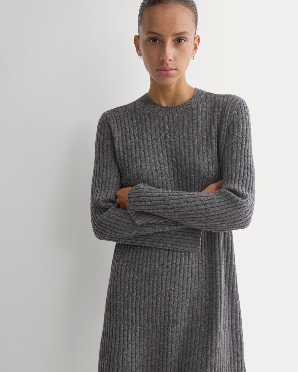 Cashmere Long-Sleeve Mini Dress | Heathered Charcoal