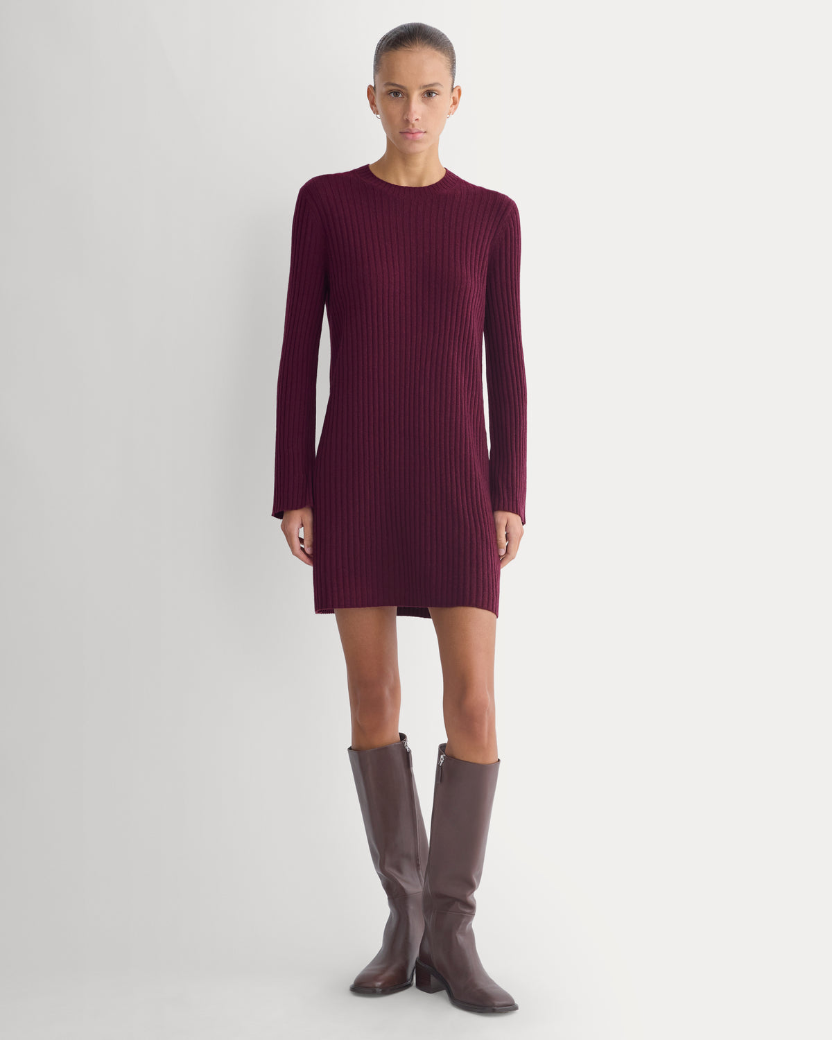 Cashmere Long-Sleeve Mini Dress | Deep Plum