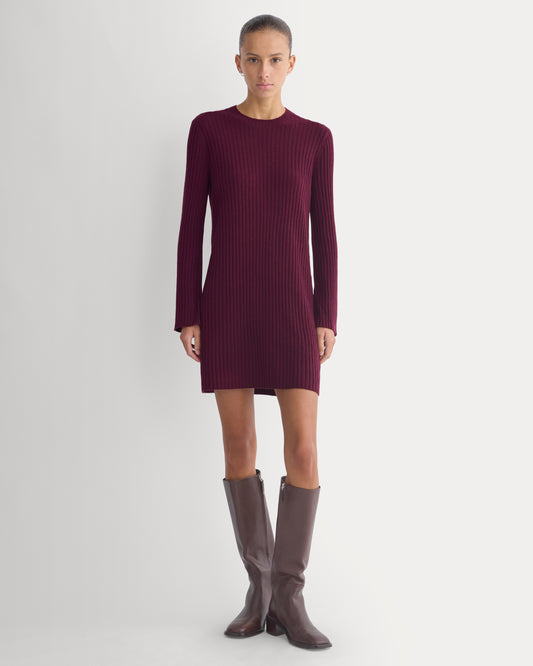 Cashmere Long-Sleeve Mini Dress | Deep Plum
