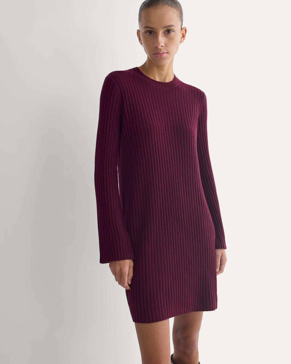 Cashmere Long-Sleeve Mini Dress | Deep Plum