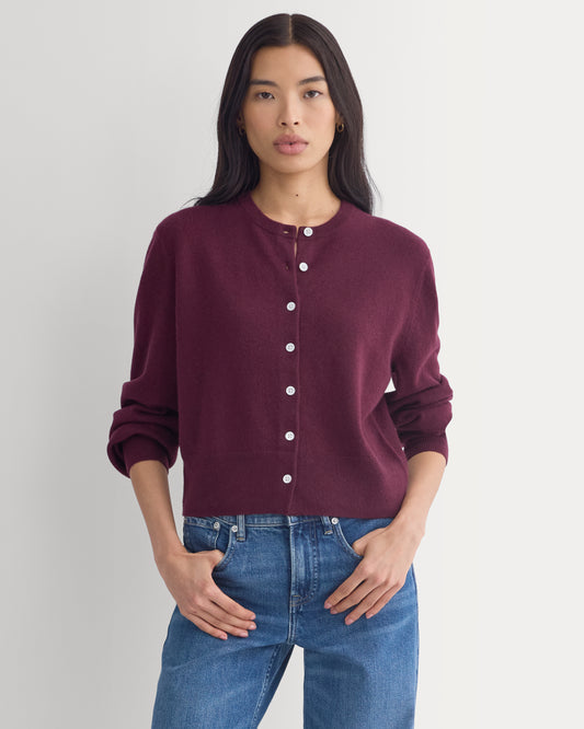 Cashmere Cropped Cardigan | Deep Plum