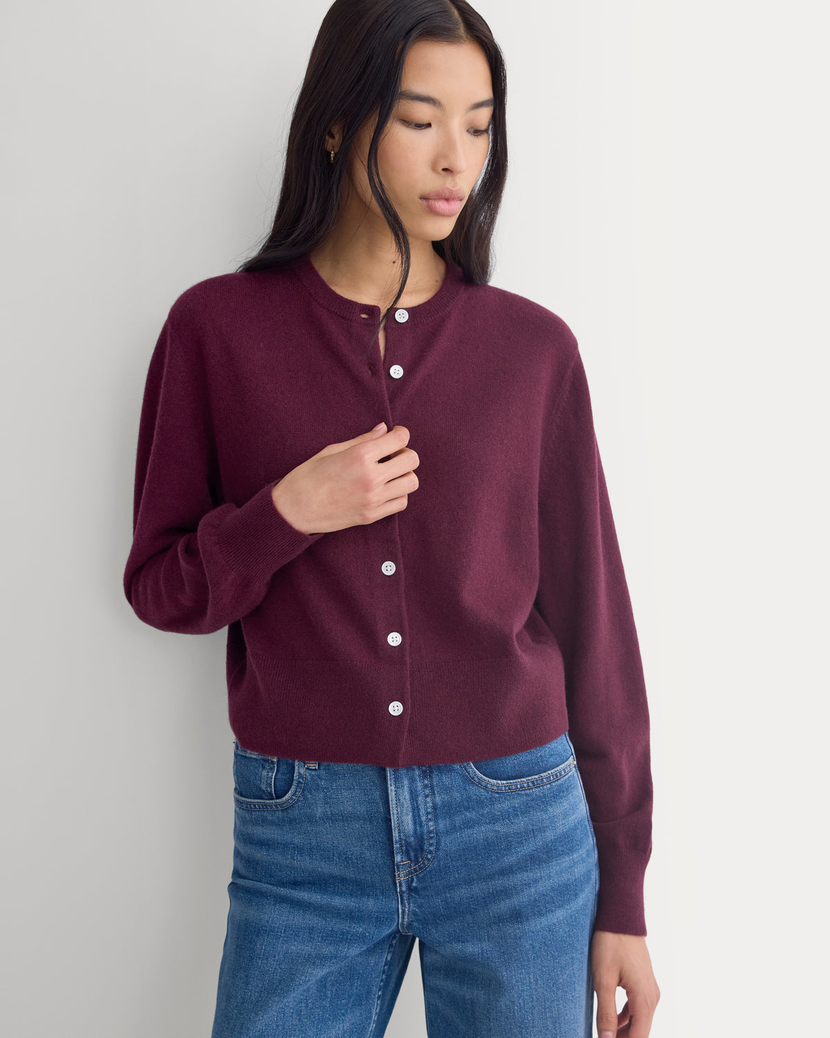 Cashmere Cropped Cardigan | Deep Plum