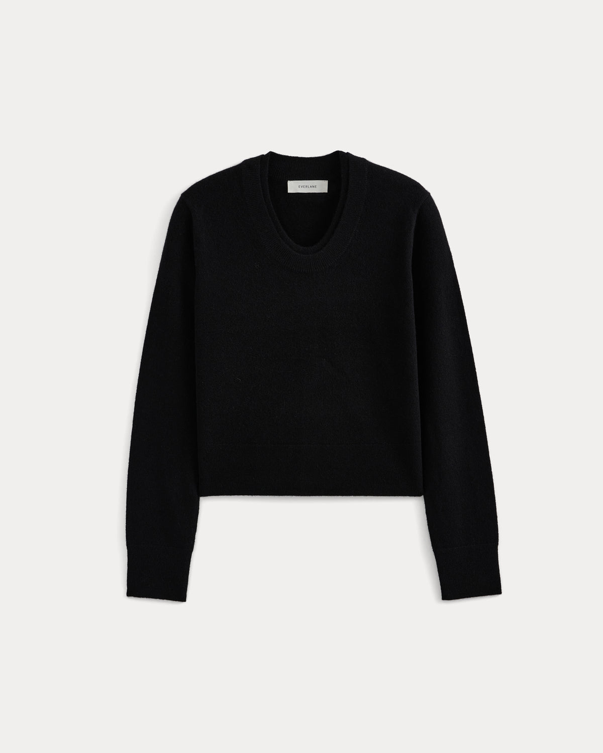 Fine Cashmere Long-Sleeve U-Neck Sweater |  Black