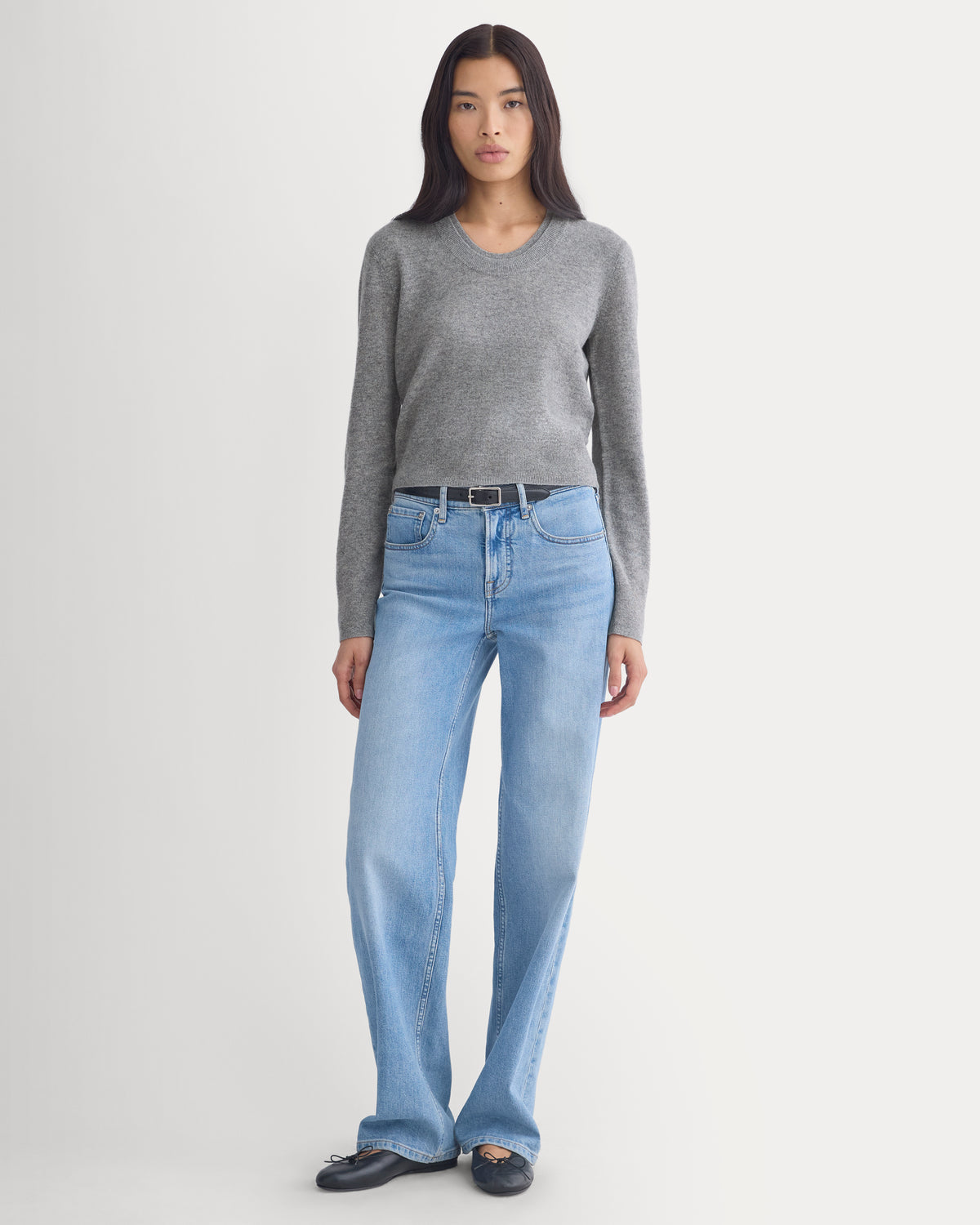 Fine Cashmere Long-Sleeve U-Neck Sweater | Heathered Light Grey